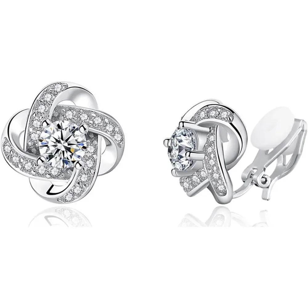 Cubic Zirconia Crystal Geometry Cross Clip On Earrings Non Pierced Jewellery Elegant Stud For Women