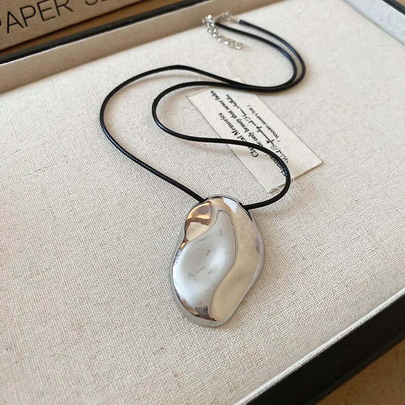 Punk Large U-Shape Geometric Pendant Necklace Women MenHorseshoe Adjustable Long Leather Rope Sweater Chain Necklaces Jewelry