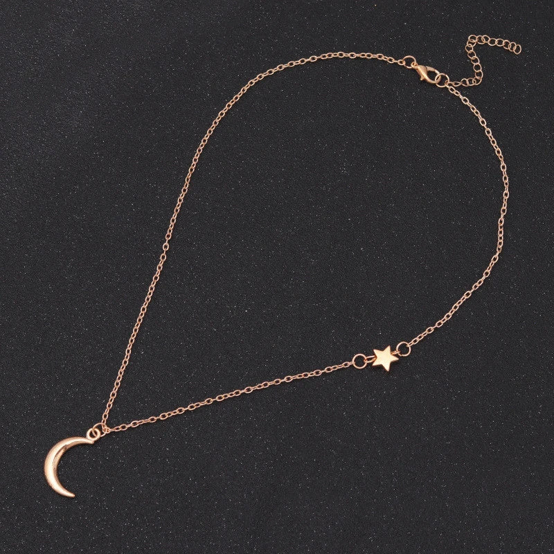 New Fashion Star Moon Necklaces for Women Gold Color Metal Links Short Chain Neck Jewelry Sexy Female Clavicle Necklaces Collar