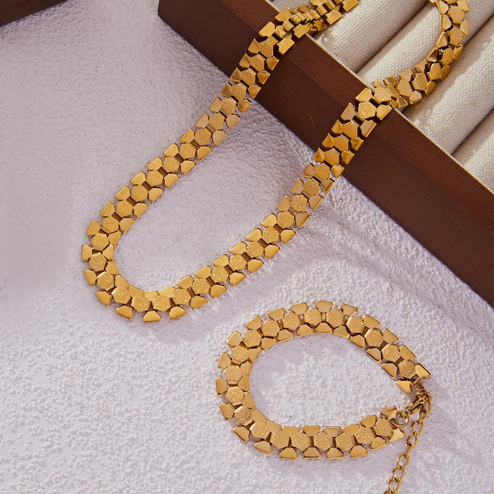 Nivora Stainless Steel Women Charm Jewelry Sets PVD Gold Plated Chain Necklace Bracelet For Women Wedding Bridal Jewellery