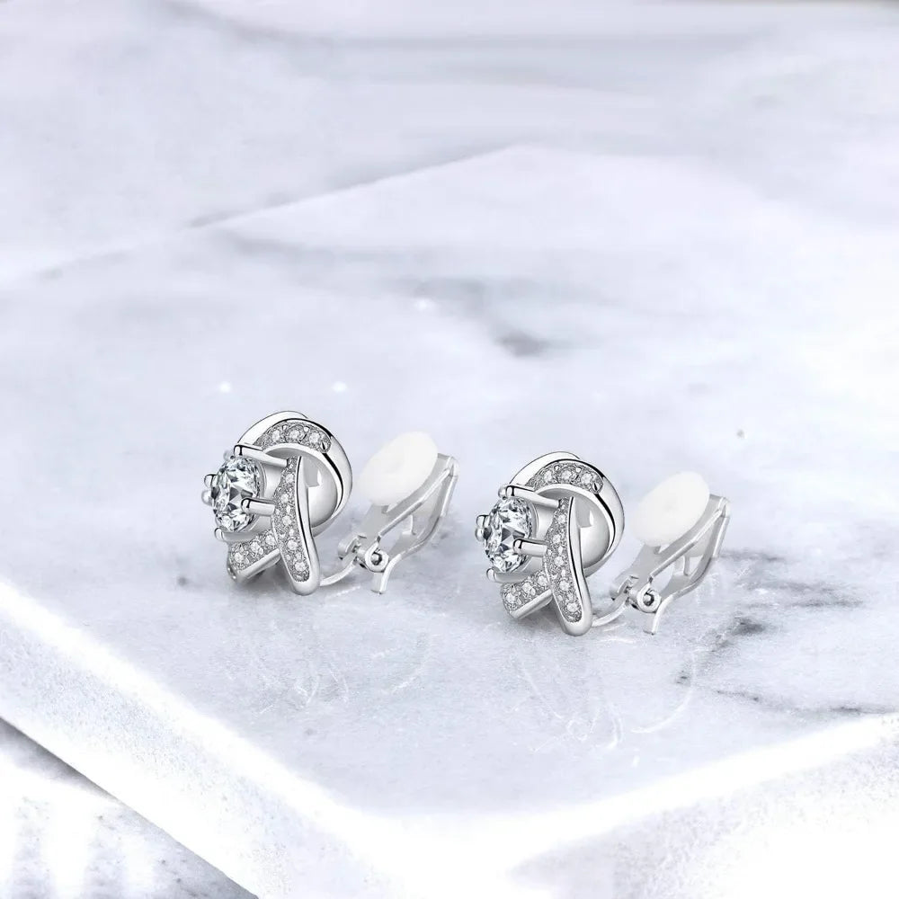 Cubic Zirconia Crystal Geometry Cross Clip On Earrings Non Pierced Jewellery Elegant Stud For Women