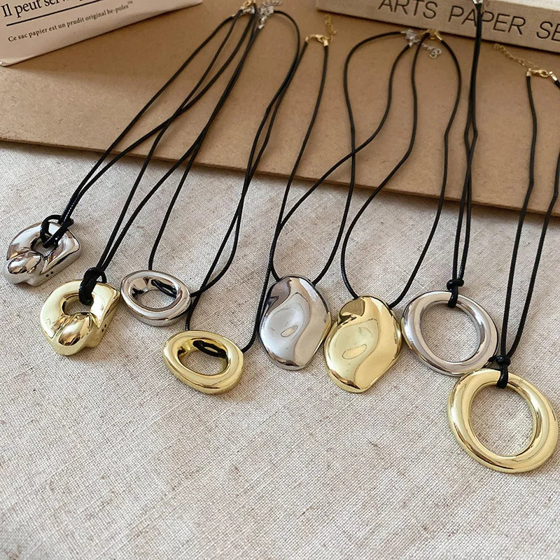 Punk Large U-Shape Geometric Pendant Necklace Women MenHorseshoe Adjustable Long Leather Rope Sweater Chain Necklaces Jewelry
