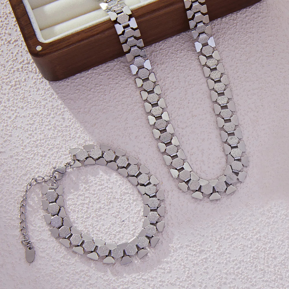 Nivora Stainless Steel Women Charm Jewelry Sets PVD Gold Plated Chain Necklace Bracelet For Women Wedding Bridal Jewellery