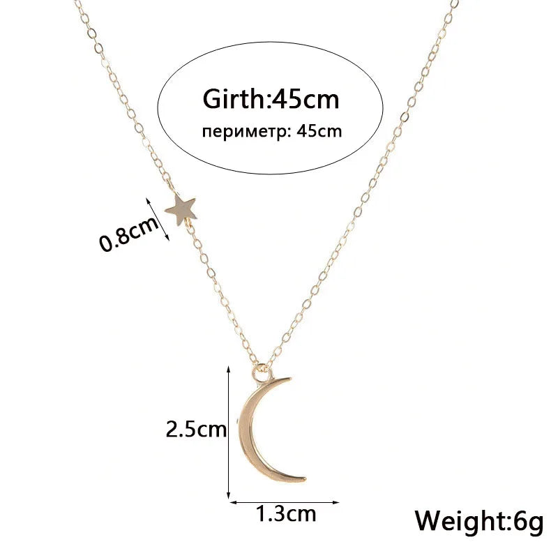 New Fashion Star Moon Necklaces for Women Gold Color Metal Links Short Chain Neck Jewelry Sexy Female Clavicle Necklaces Collar