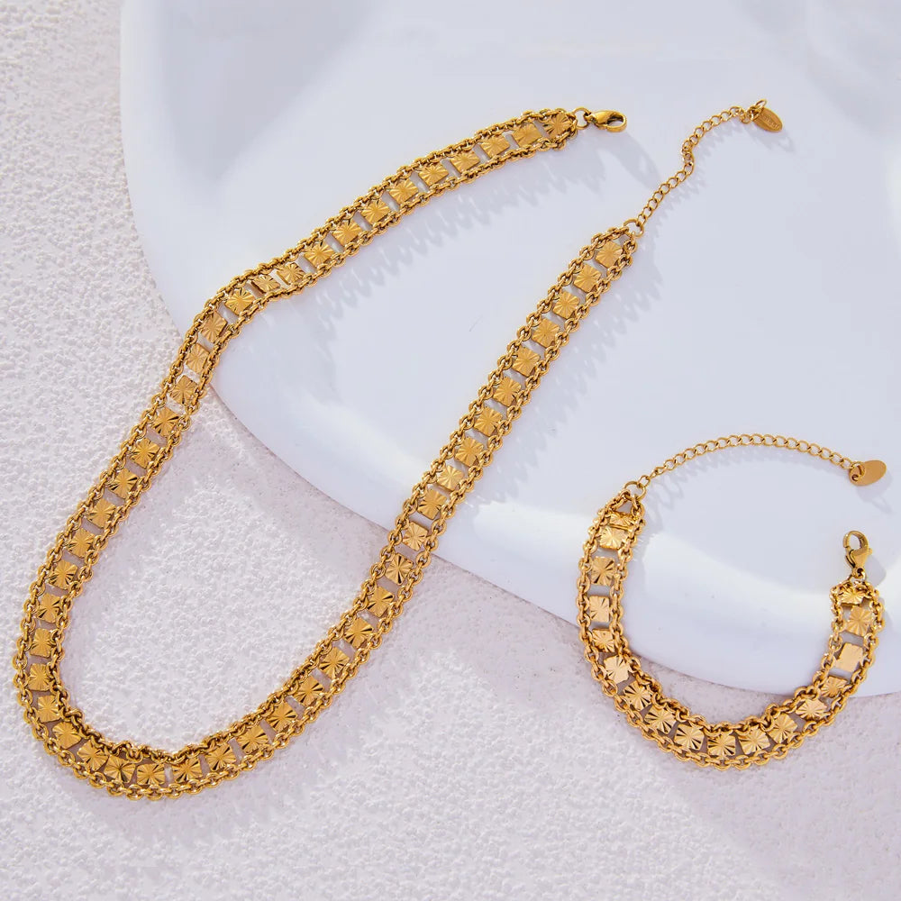 Nivora Stainless Steel Women Charm Jewelry Sets PVD Gold Plated Chain Necklace Bracelet For Women Wedding Bridal Jewellery