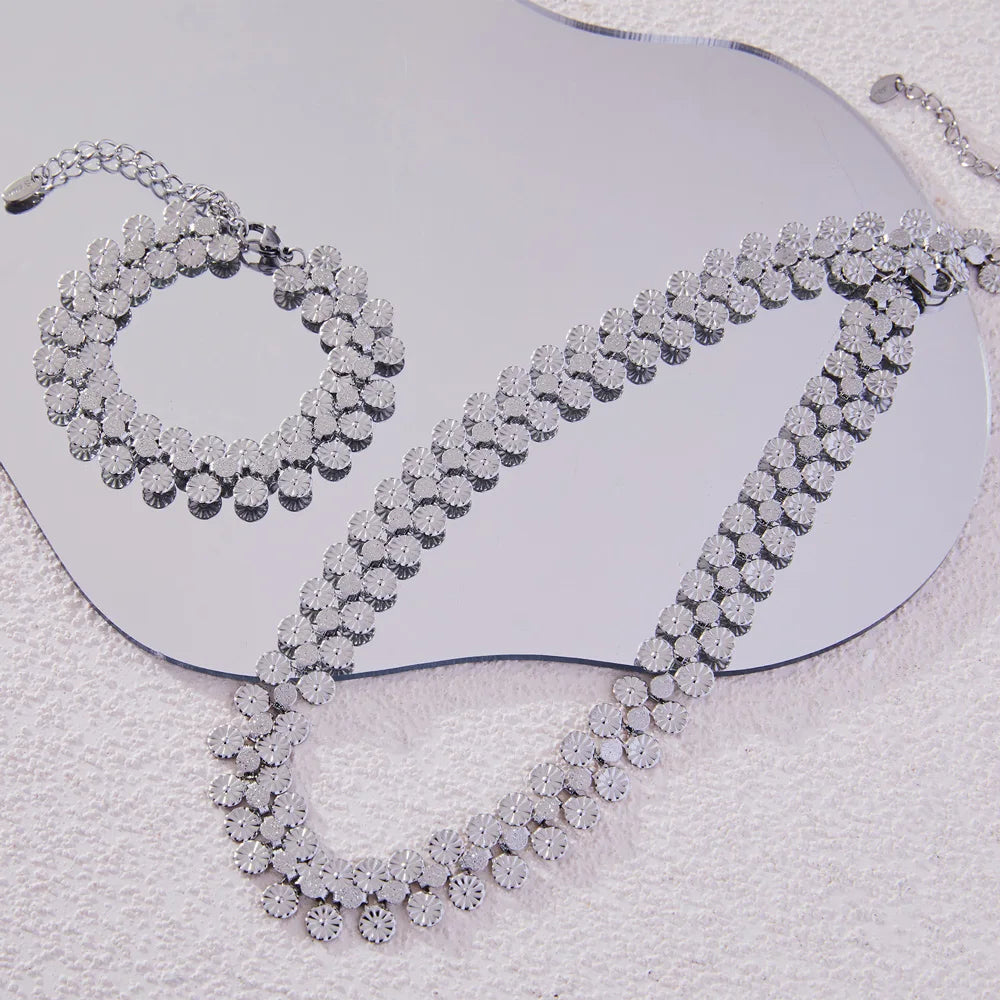 Nivora Stainless Steel Women Charm Jewelry Sets PVD Gold Plated Chain Necklace Bracelet For Women Wedding Bridal Jewellery